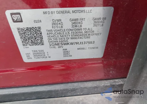 2024 Chevrolet Traverse Limited Fwd Lt Leather z USA, uszkodzony, nr VIN 1GNESWKW7RJ137553